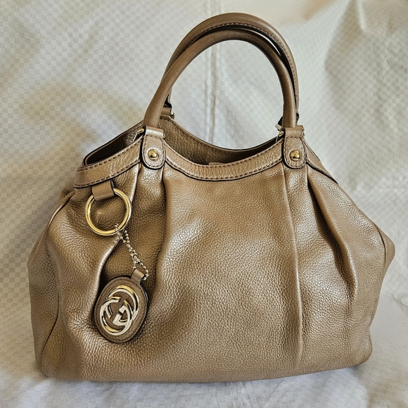 NDS Women's Gucci Beige Leather Luxury Satchel Handbag (EXCELLENT) - Picture 2 of 16